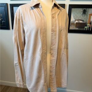RD Style Beige Button-Front Shirt Shacket, size Medium